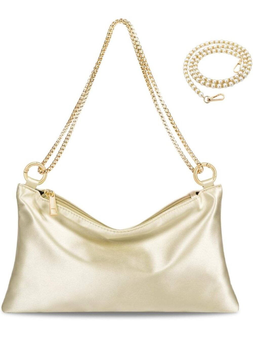 Elegant Satin Evening Clutch Purse for Weddings, Prom & Formal Events - 2 Chains
